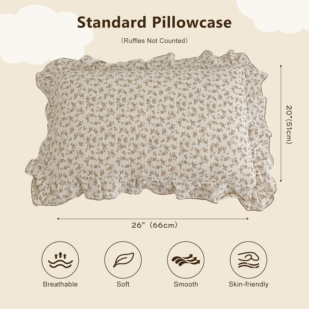 BuLuTu Cotton Muslin Kids Toddler Pillowcase Standard Cute Camellia Flowers Super Soft Travel Pillow Nursery Pillowcase for Boys,Girls,Bedding Decor Machine Washable, Durable Pillowcase,1 Piece