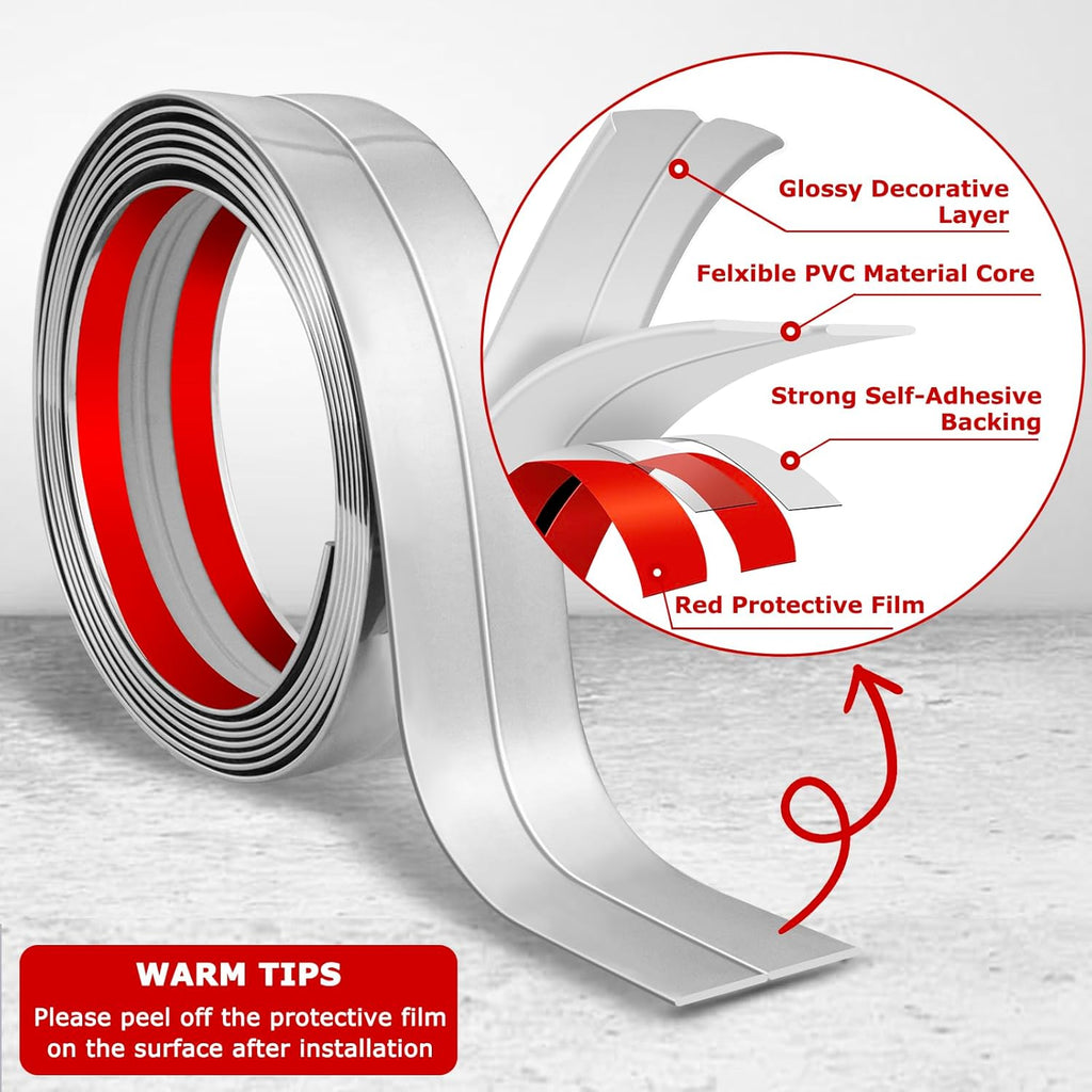 Flexible Wall Corner Protector Moulding Trim Peel and Stick Wall Corner Guards Edge Protector Self Adhesive Wall Molding Trim Strip for Wall Edge Corner Ceiling (Silver, 2.4 in x 20 Ft)