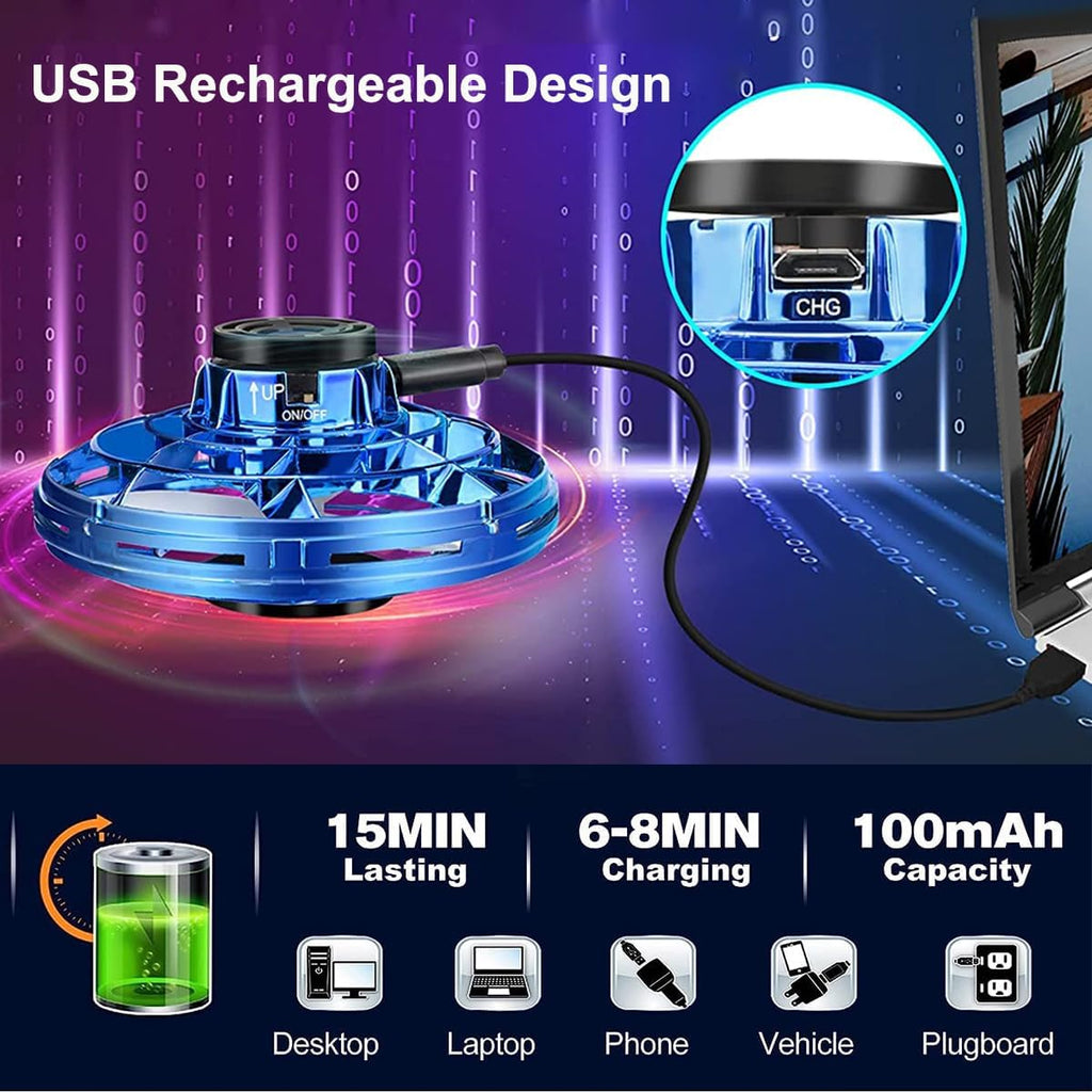 Flying I fly Spinner, Fidget Spinner Flying Toys, Mini Fly UFO Hand Controlled Boomerang Drone, Cool Stuff Gadgets Gifts for Kids Boys Girls Teens 8 9 10+ Year Old Indoor Outdoor (Blue)