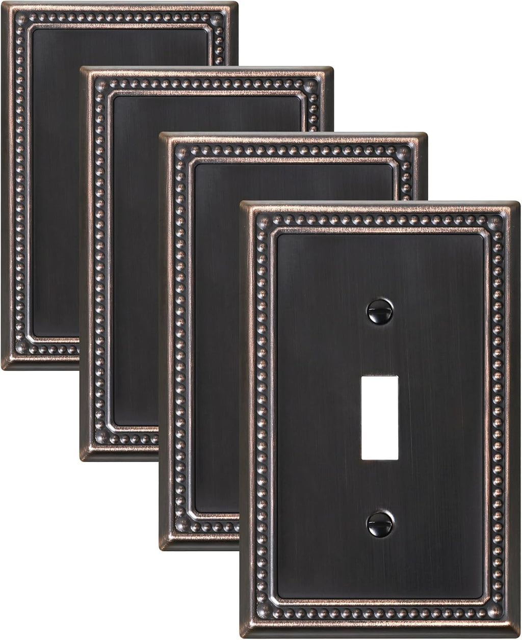 4-Pack Single Toggle Light Switch Cover Plate, Pearls Decorative Switch Plate Covers, Aged Bronze 1 Gang Metal Wall Plate, Corrosion Resistant