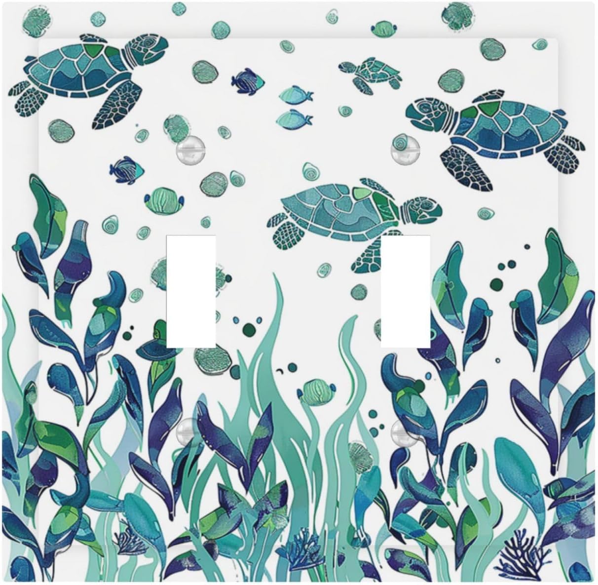 Decorative Switch Plates Vibrant Turtle Seagrass Watercolor Painting 2 Gang Double Toggle Outlet Light Switch Cover Wall Plate Electrical Faceplate for Bathroom living Room Decor