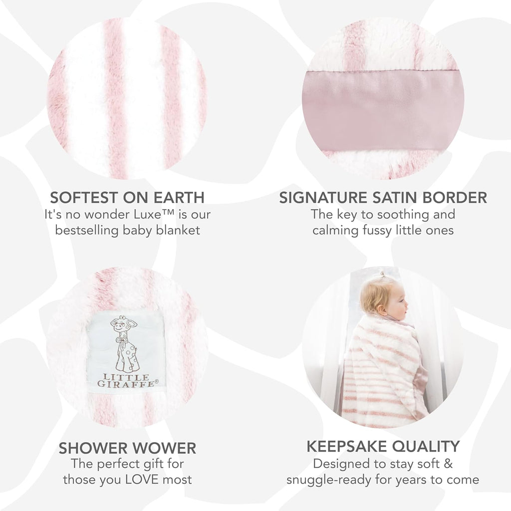Little Giraffe Baby Blanket - Luxe Soft Blanket with Satin Trim - Baby Stroller Blanket - Newborn Baby Essentials & Baby Gifts - 29"x35" - Strand Dusty Pink