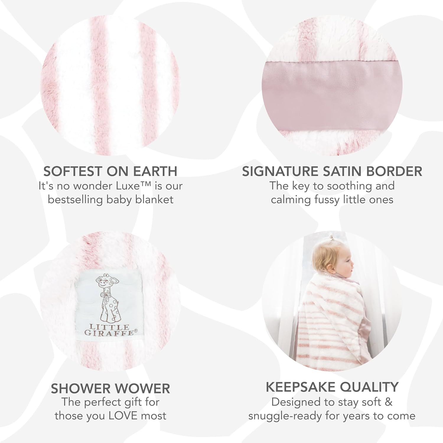 Little Giraffe Baby Blanket - Luxe Soft Blanket with Satin Trim - Baby Stroller Blanket - Newborn Baby Essentials & Baby Gifts - 29"x35" - Strand Dusty Pink