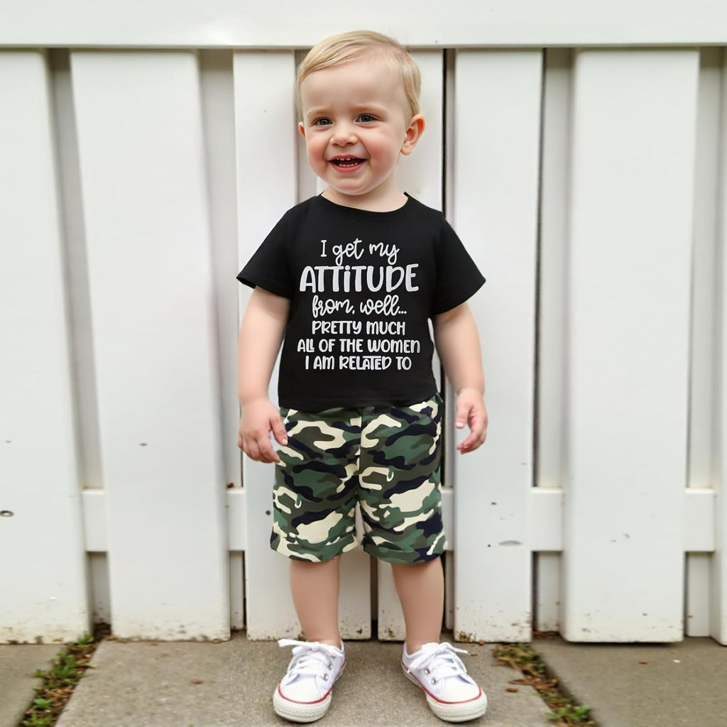 wdehow Toddler Kids Baby Boy Summer Clothes Sets 1T 2T 3T 4T 5T Letter Print Short Sleeve Tops Camouflage Shorts Outfits