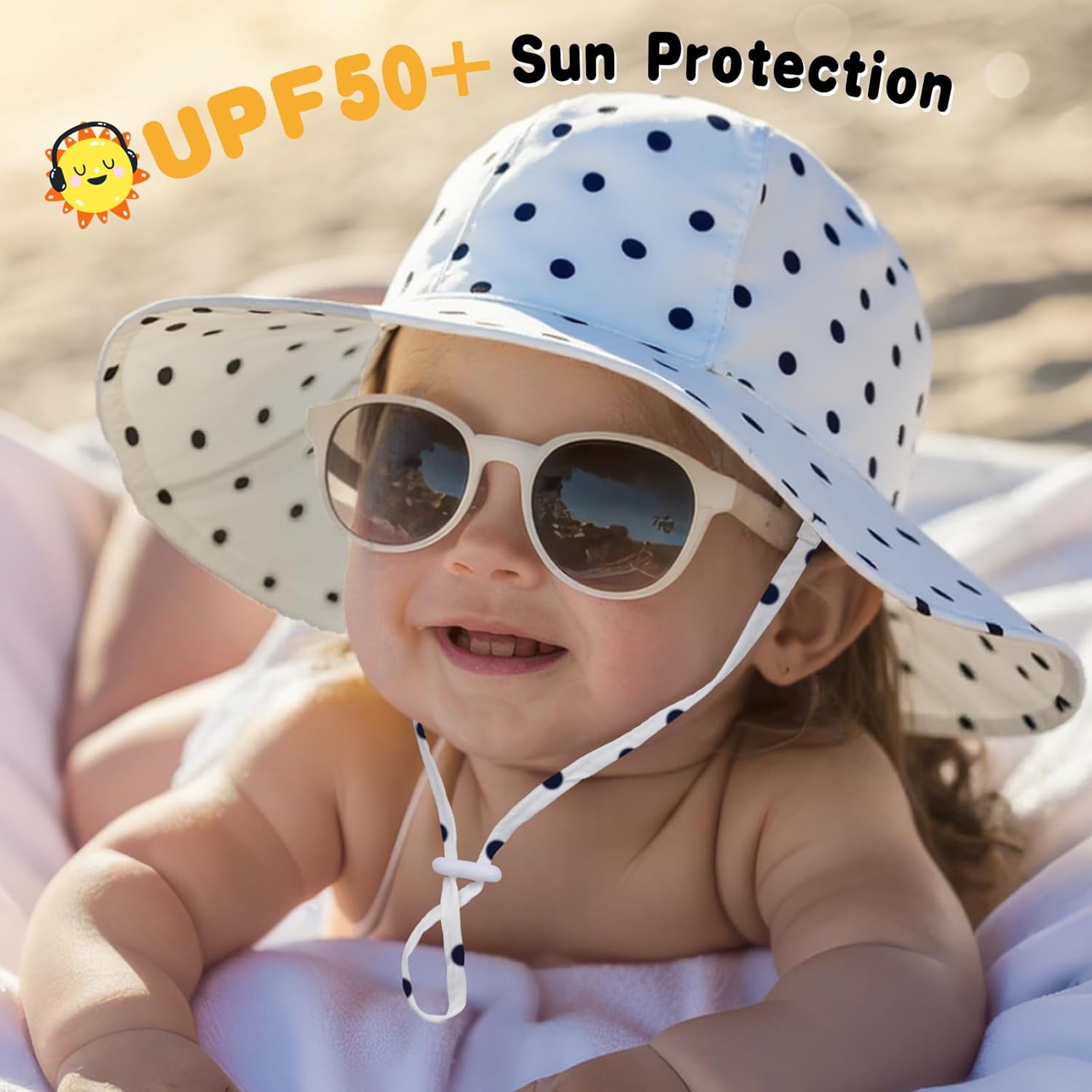 Baby Sun Hat Toddler Girl Beach Hat Adjustable Outdoor Summer Hat UPF 50+ Sun Protection Wide Brim Infant Kids