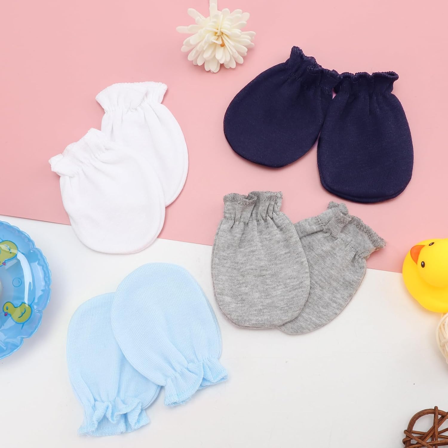 BQUBO Newborn Infant Toddler Mittens No Scratch Cotton Elastic Wrist Gloves Hypoallergenic for 0-6 Months Baby Boys Girls