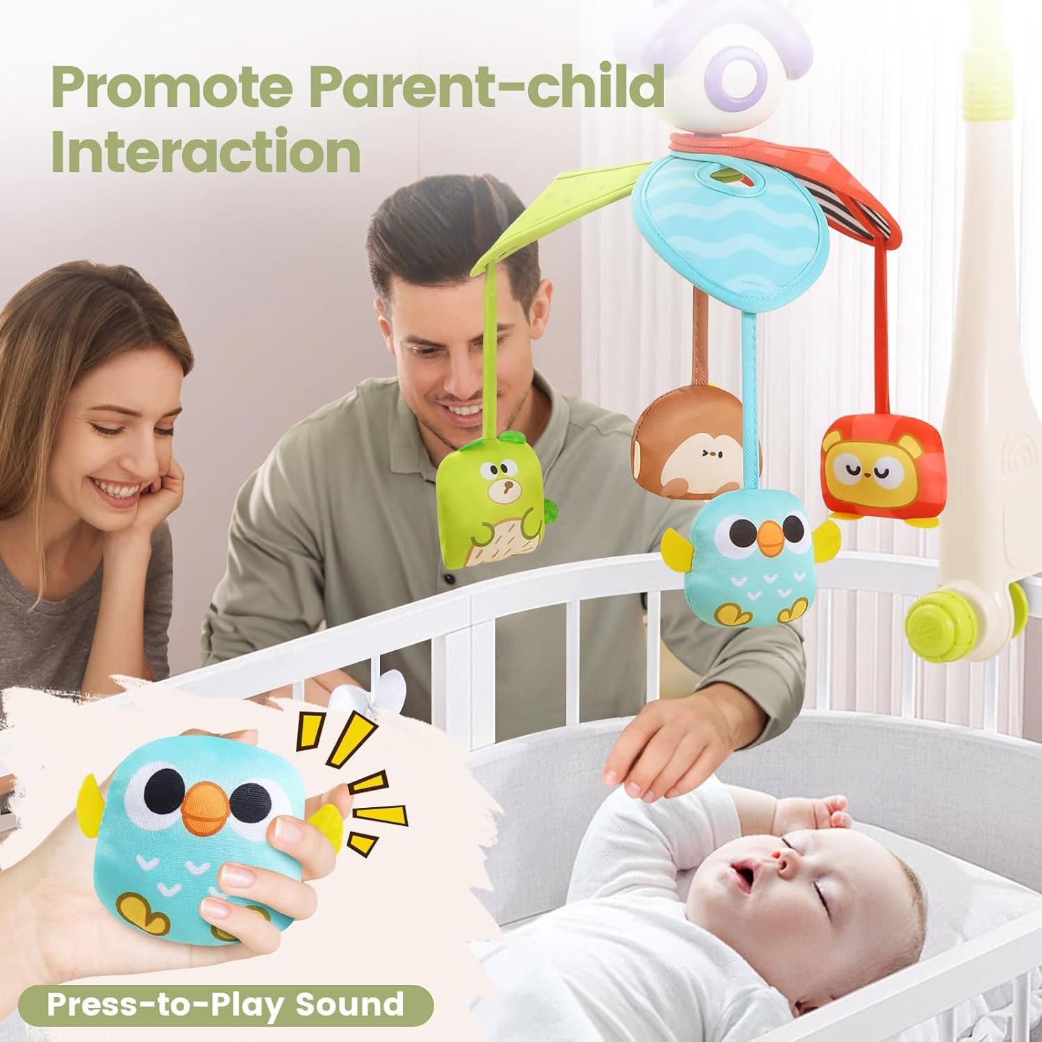 CUTE STONE Baby Crib Mobile with Music and Lights, Nursery Crib Mobile with Remote Control, Detachable Hanging Mobile for 3+ Months Newborn Babies, Fits Cribs and Strollers