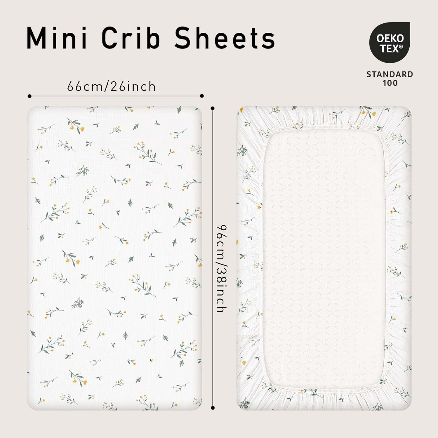 Gllquen Baby Muslin Mini Crib Sheets 3 Pack, Breathable Pack and Play Sheets Fitted Soft Cozy Cotton Pack N Play Sheets for Baby Boy Girls, Universal Fitted Mini Crib Mattresses 38"x26" (Green)