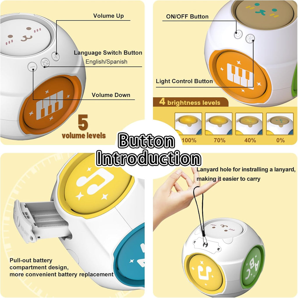 Bilingual Educational Baby Toy - Musical Learning Cube Baby Sensory Cube 6-in-1 with Lights Music for 6-18 Months, Toddler Activity Toy for Home Travel First Birthday Gift for 1 Year Old Boys Girls