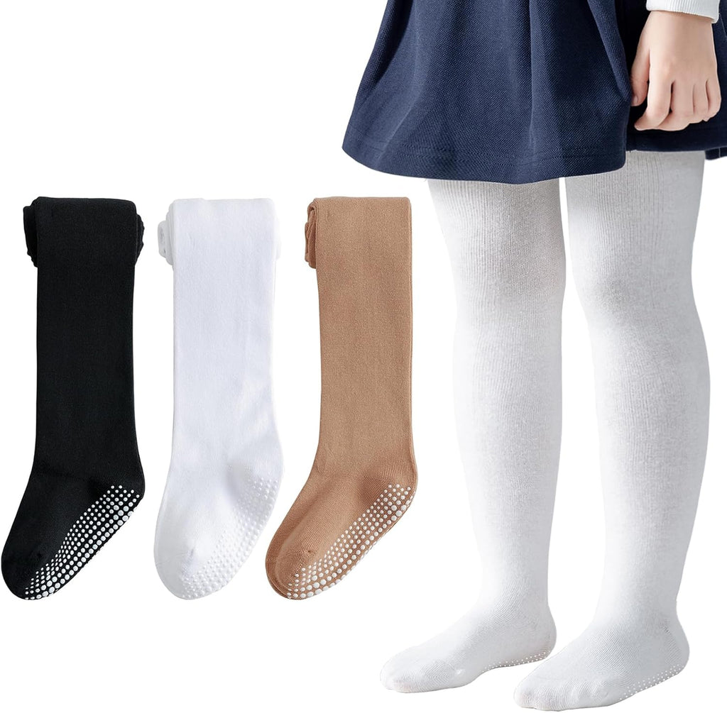 Marchare Baby Girls Tights Thick Cotton Solid Leggings Winter Warm Stockings With Non Slip Grips