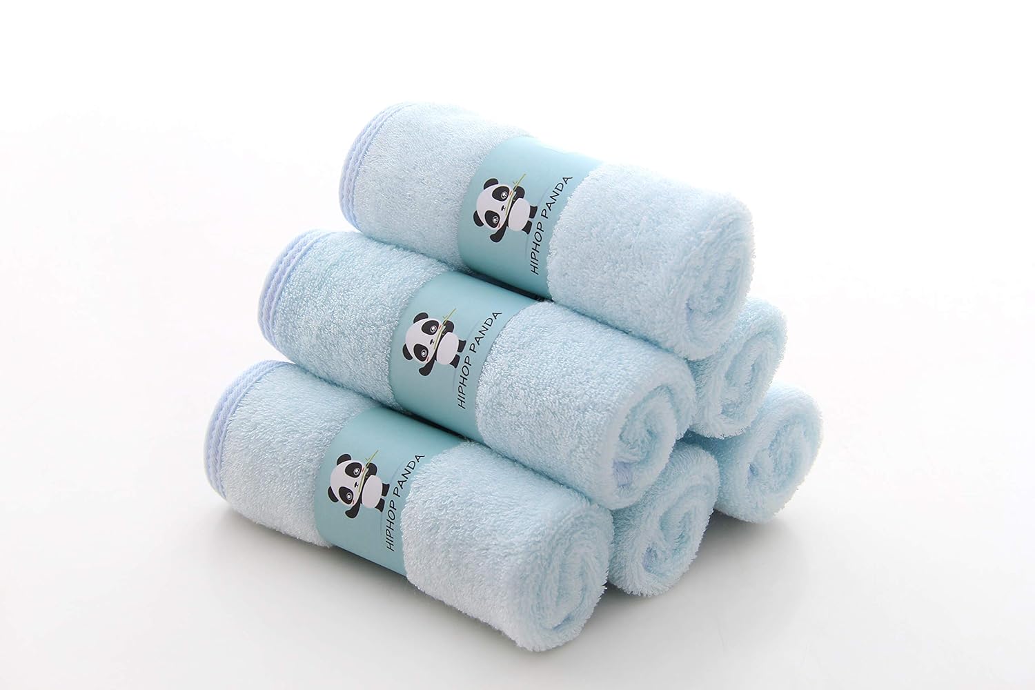 HIPHOP PANDA Baby Washcloths, Rayon Made from Bamboo - 2 Layer Ultra Soft Absorbent Newborn Bath Face Towel - Reusable Baby Wipes for Delicate Skin - Blue, 6 Pack