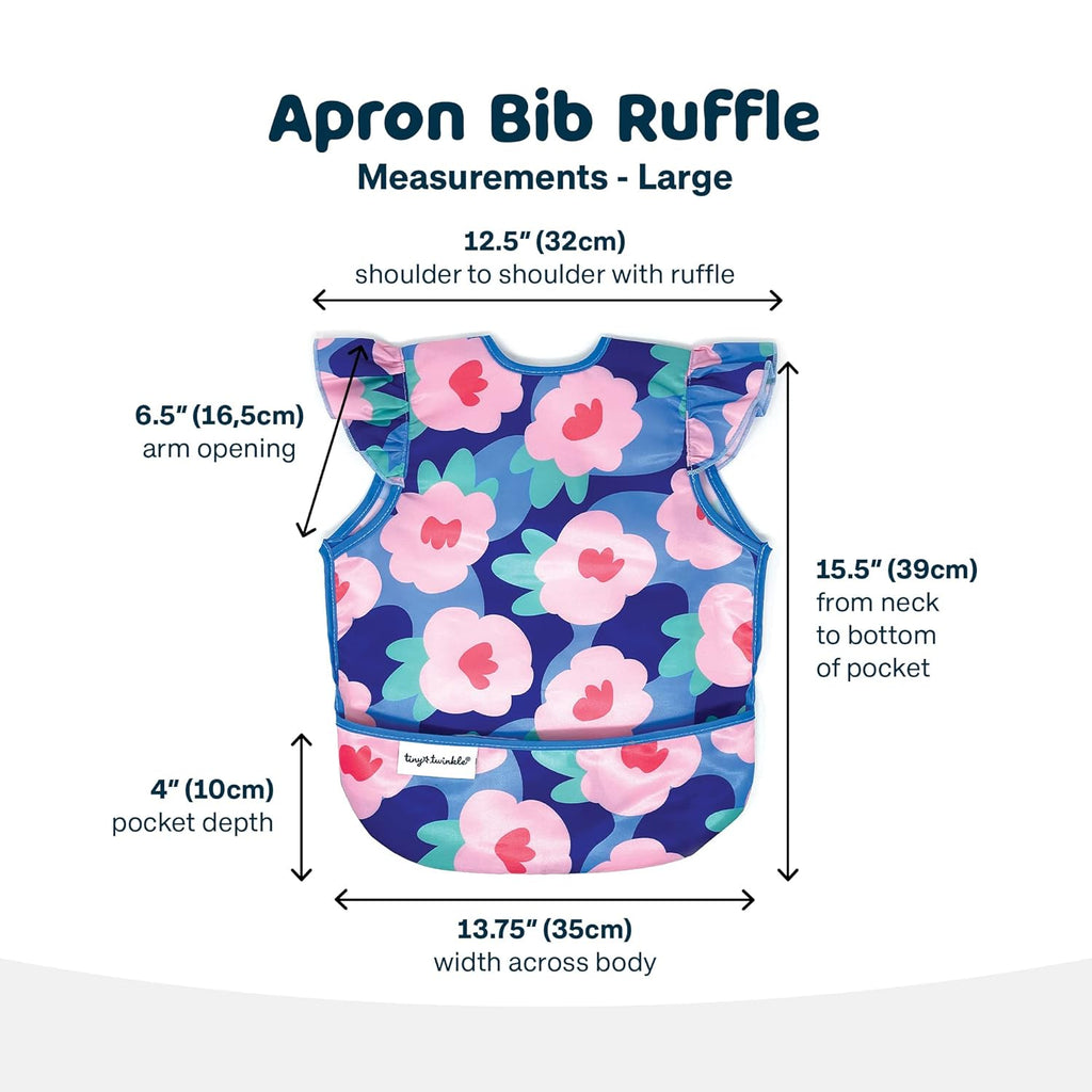 Tiny Twinkle Mess Proof Baby Bib - Waterproof & Lightweight Baby-Led Weaning Apron | 100% Recycled Polyester, Easy Clean & Machine Washable (Floral Blue, Large 2-4 Years)