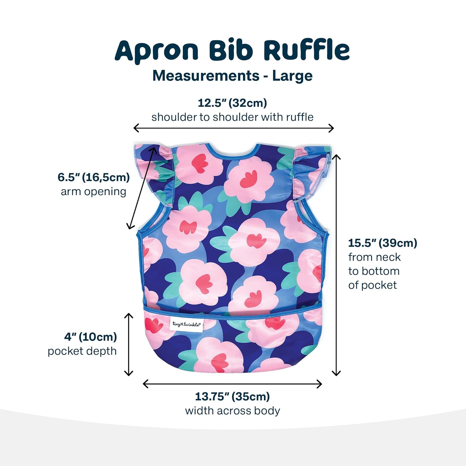 Tiny Twinkle Mess Proof Baby Bib - Waterproof & Lightweight Baby-Led Weaning Apron | 100% Recycled Polyester, Easy Clean & Machine Washable (Floral Blue, Large 2-4 Years)