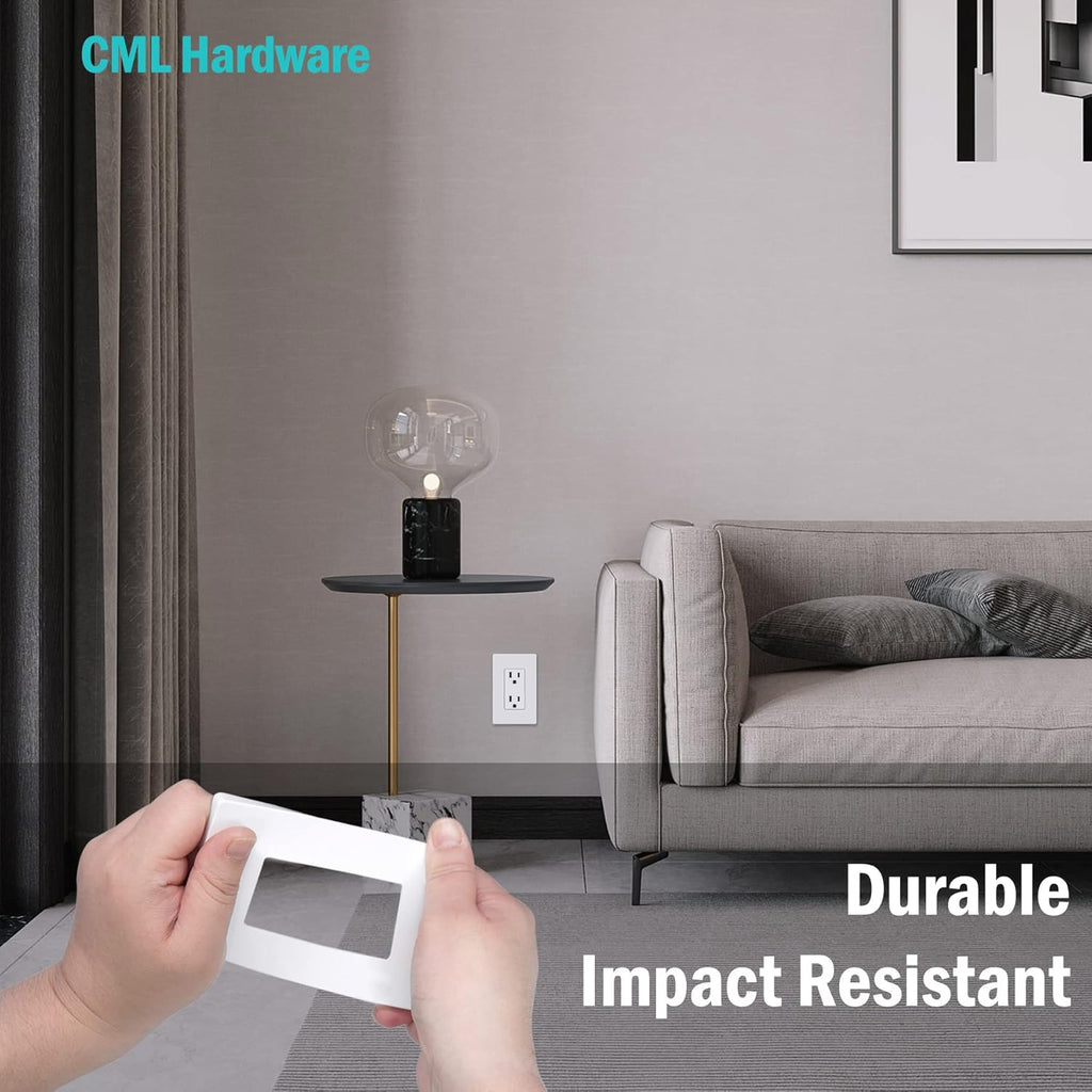 CML Decorator Screwless Wall Plate, 1-Gang Receptacle Outlet Cover, 8 Pack Hidden Screw Smooth Face Switch Plates, Standard Size 2.91"x4.68", UL Listed, White