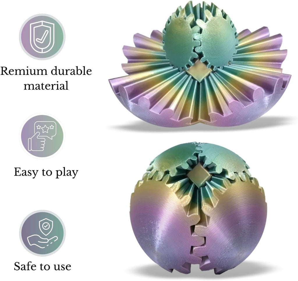 3D Printed Gear Ball, Gear Sphere Fidget Toy Stress Relif Toy for ADHD, Anxiety Relaxing Toy for Adults at Work/Study/Travel, Candy Color