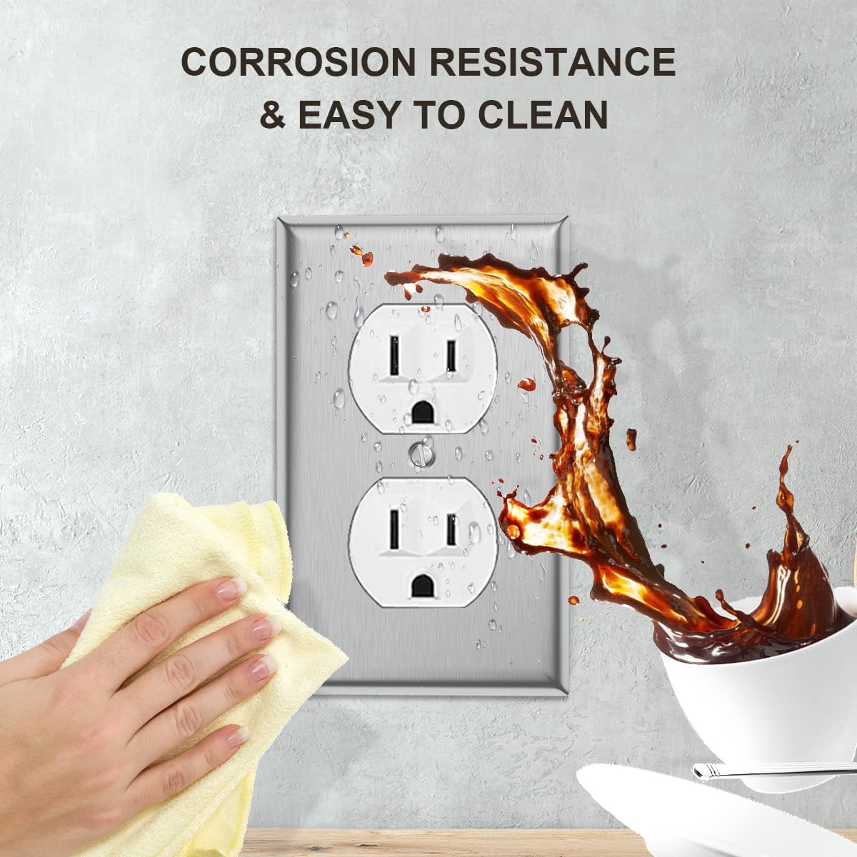 4-Pack Single Duplex Wall Switch Plate Outlet Cover - Stainless Steel Decorator Receptacle Outlet Plate Covers - Brushed Finish - Silver