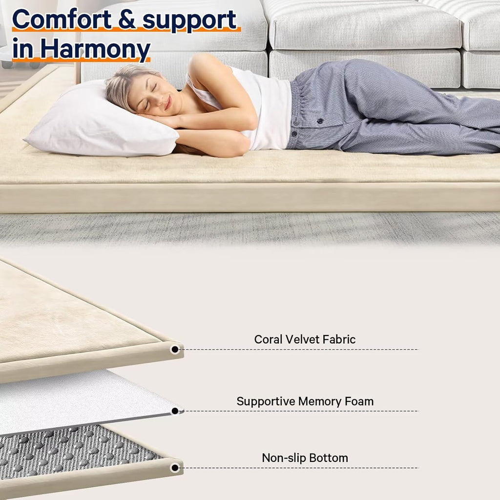 Baby Play Mat for Floor Tummy Time Mat Nursery Rug   6'7"x6'7" Memory Foam 1.3" (Beige)