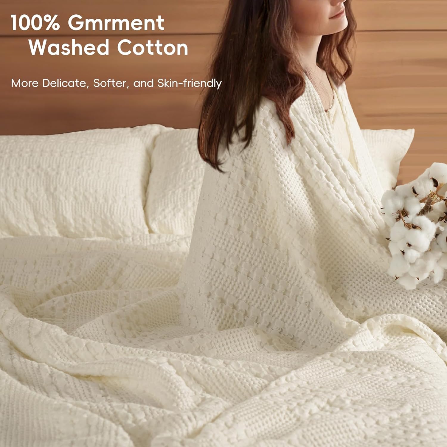 PHF 100% Cotton Waffle Blanket Oversized King 120"x120", Lightweight Breathable Extra Large 10'x10' Summer Blankets for Bed, Giant Big Luxury Aesthetic Woven Bedding for Home Decor, Cannoli Cream