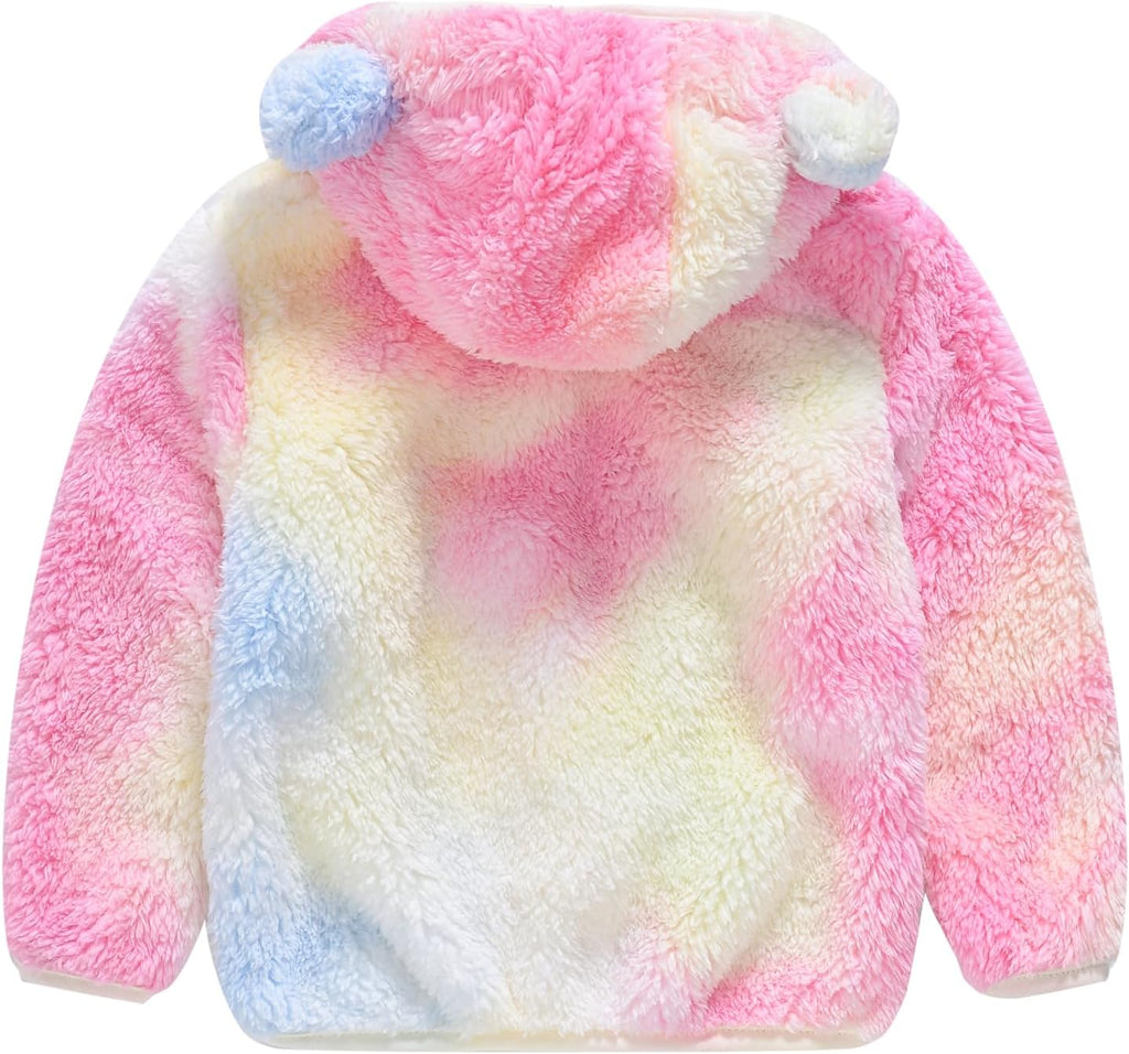 AIWUHE Toddler Boys Girls Hooded Jacket Fleece Hoodie Winter Warm Solid Color Teddy Coat Zip-up Bear Ear Sweater Fall Clothes
