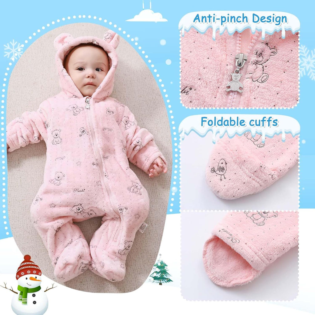Fairy Baby Newborn Baby Bear Onesie Thin Fleece Footie Romper Snowsuit Hooded Jumpsuit Bodysuit Winter Outwear Boy Girl 0-12M