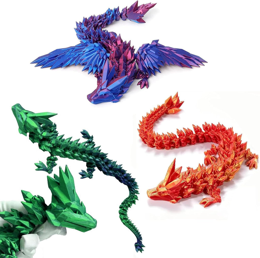 3D Printed Dragon with Wings, 2 Pack Mystery Dragon Fidget Toy, Mythical Pieces Articulated Luminous Dragon, Home Office Decor Executive Desk Toys