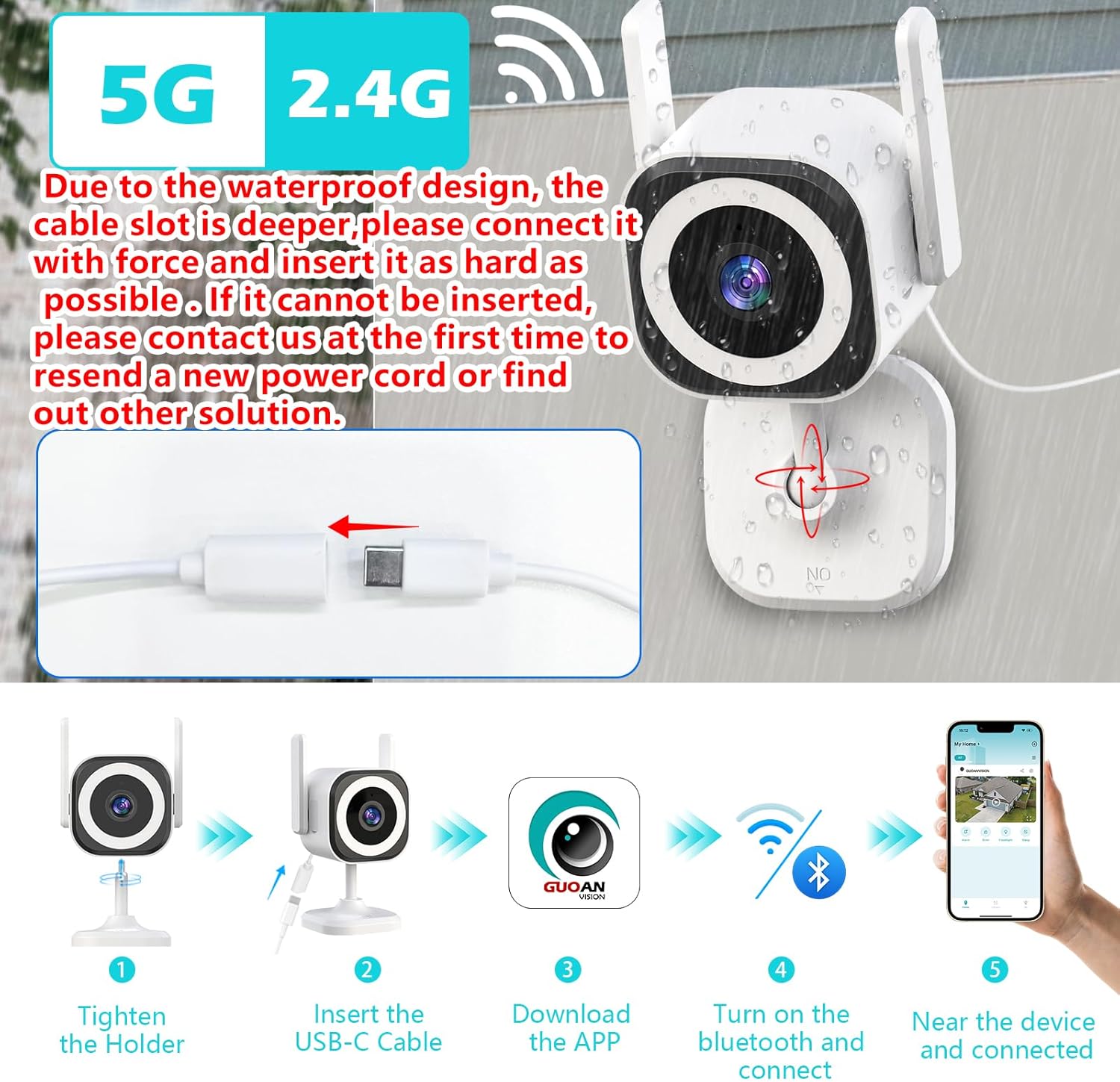 5G Outdoor/Indoor Cameras for Home Security, 1080P Baby Monitor Camera for Pet/Babyroom/Cat/Dog/Nanny/Elder, IP66 Waterproof, 3 Night Vision, Alarm Siren, SD/Cloud
