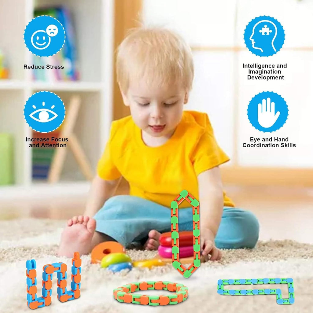 8Pcs Fidgets Wacky Tracks Fidget Toys for Kids Classroom Students School Prizes Gifts Sensory Autism Toys Snap Fidget Snake Click Toys for Adults Stress Relief ADD ADHD Autistic Keeps Fingers Busy
