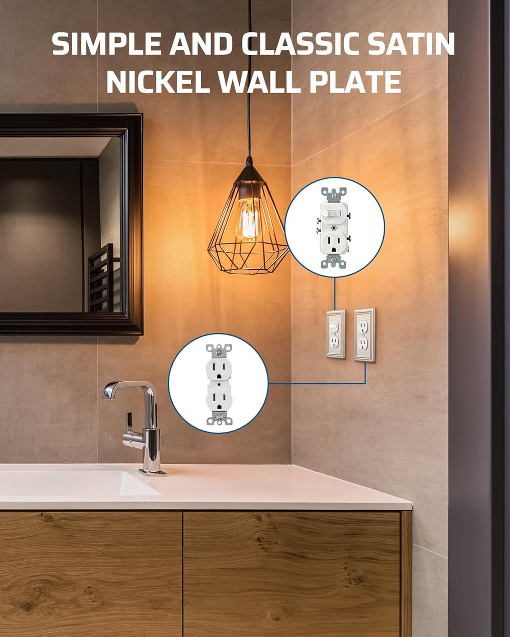 DEWENWILS 8-Pack Duplex Wall Plate, Metal Wall Outlet Cover for Receptacle, Light Switch, Brushed Nickel