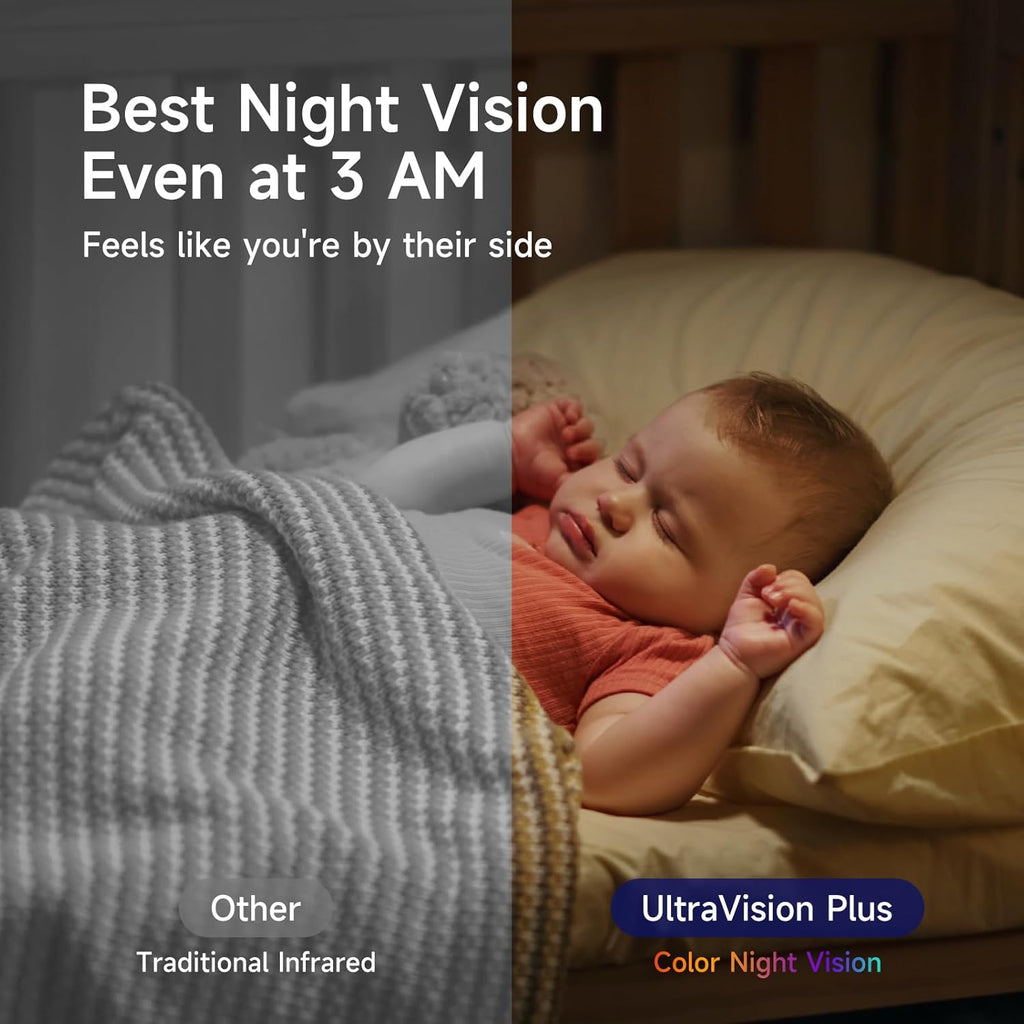 WiFi Baby Monitor with Camera and Audio - 2K Color Night Vision, WiFi Video Baby Monitor - 355° Pan/70°Tilt, AI Motion/Cry/Temp/Humidity Alerts, 2-Way Audio, App for 20 Users, 8 Lullabies