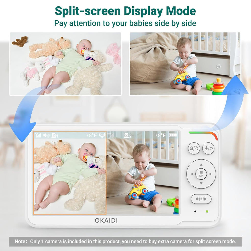 Baby Monitor with 2 Cameras and Audio,Video Baby Monitor with 6'' IPS Split-Screen,Baby Camera Monitor with 30-Hour Battery,150 Languages,ECO,2-Way Talk,1000ft,Travel Baby Monitor No WiFi
