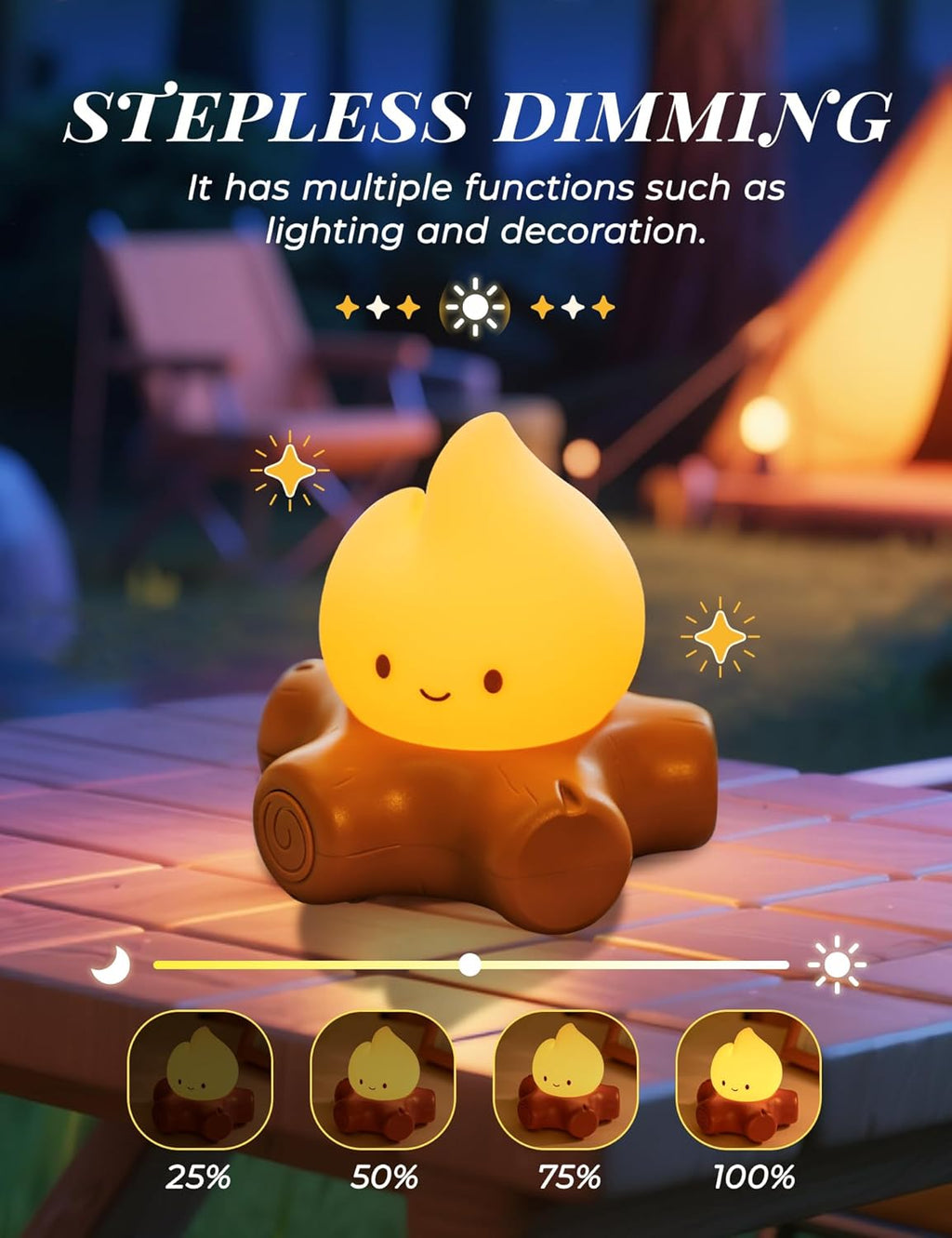 Fake Campfire Lamp, Ambient Lighting, Desk Accessories, Portable Rechargeable Night Light, Candlelight Mode Mood Lighting, Bedroom, Desktop, Camping Decor, Cute Gifts