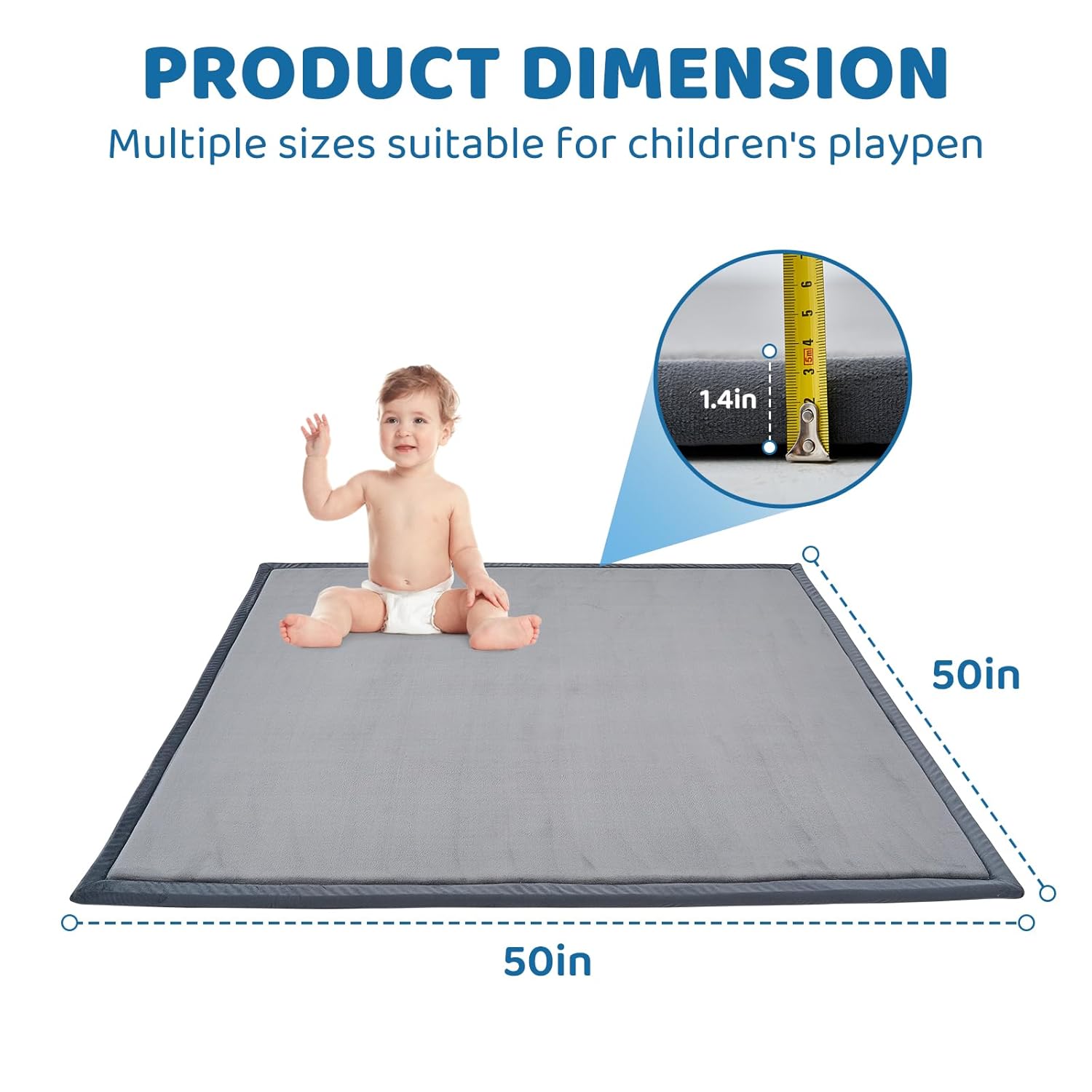 SUNYRISY Baby Play Mat for Floor 50 x 50in, 1.4in Thick Memory Foam Padded Play Mats for Baby, Soft Velvet Infants Toddler Kids Crawling Mat for Nursery, Non-Slip Bottom