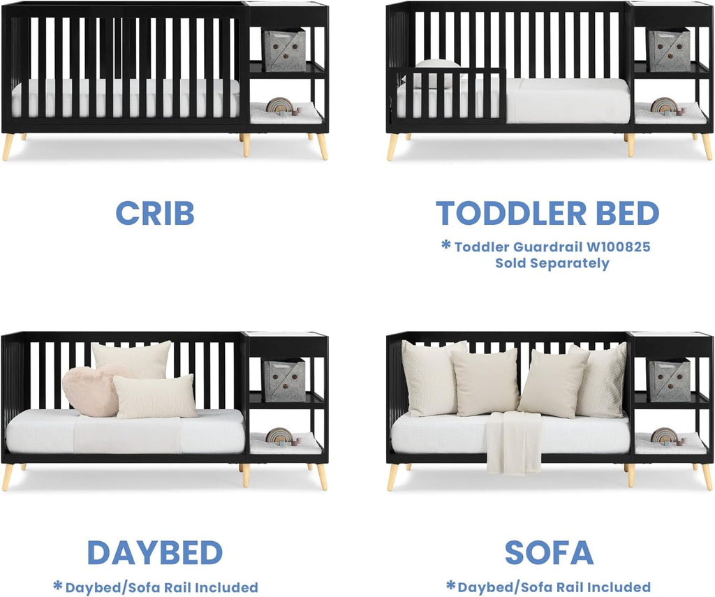 Delta Children Essex 4-in-1 Convertible Crib and Changer, Black Ebony w/Natural Knobs