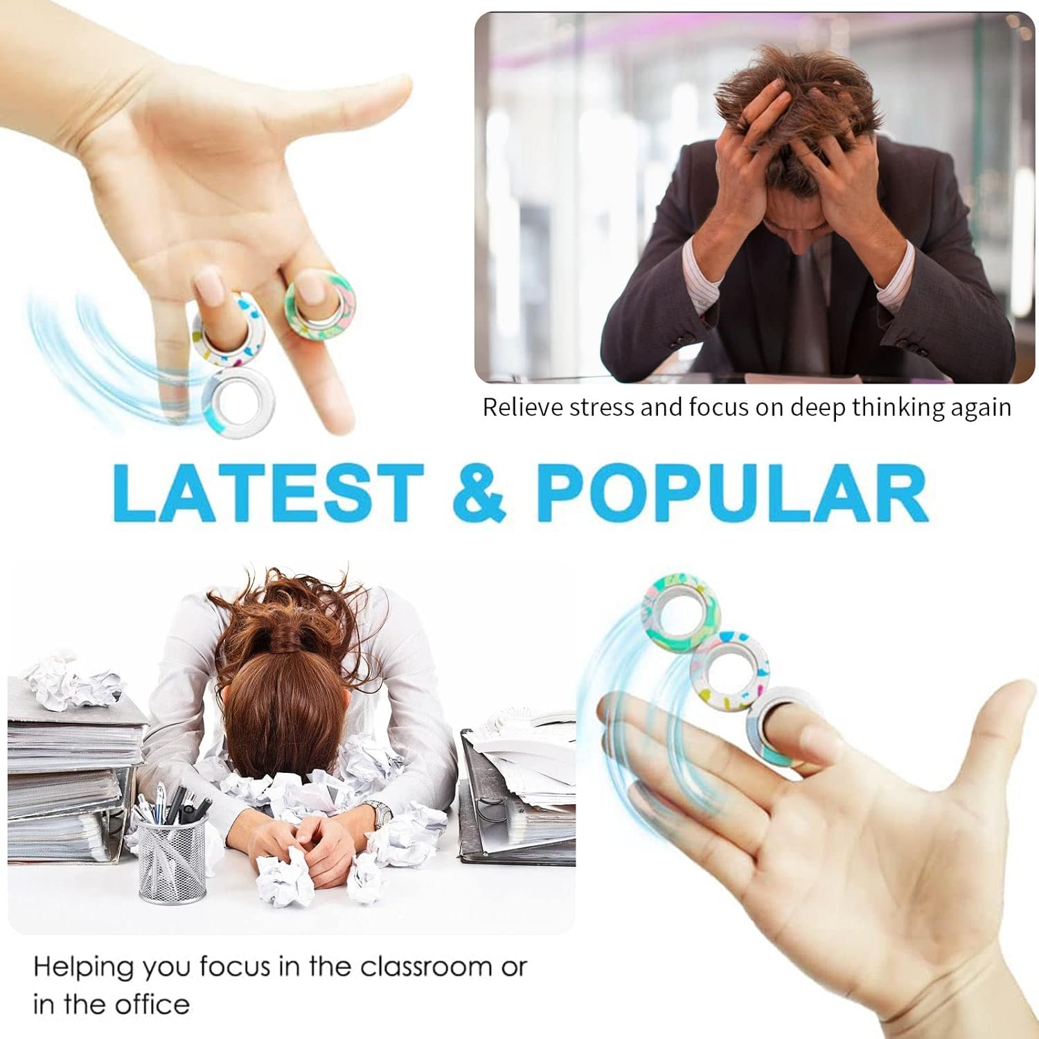 18Pcs Magnetic Rings Fidget Toys Spinner Set,Finger Magnet Rings Endless Hours of Fun ADHD Stress Relief Fidget Spinner for Relieve Anxiety Birthday for Adults Teens Kids