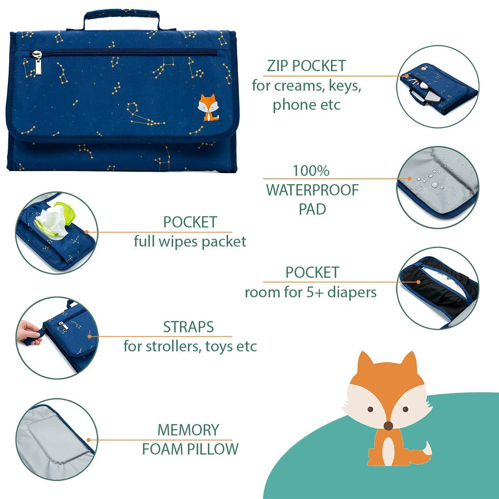 Baby Changing Pad by Lil Fox. Portable Changing Pad for Baby Diaper Bag or Changing Table Pad. One-Hand Diaper Change Pad. Baby Shower Gifts, Newborn Baby Essentials, Unisex Baby Stuff