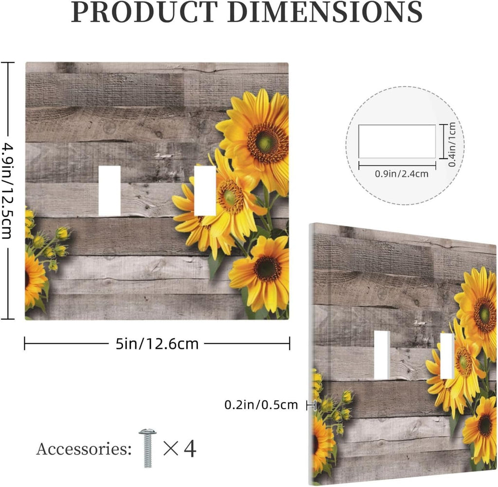 Sunflower Rustic Brown Gray Wood Decorative Switch Plates 2 Gang Double Toggle Outlet Light Switch Cover Wall Plate Electrical Faceplate for Farmhouse Home Decor