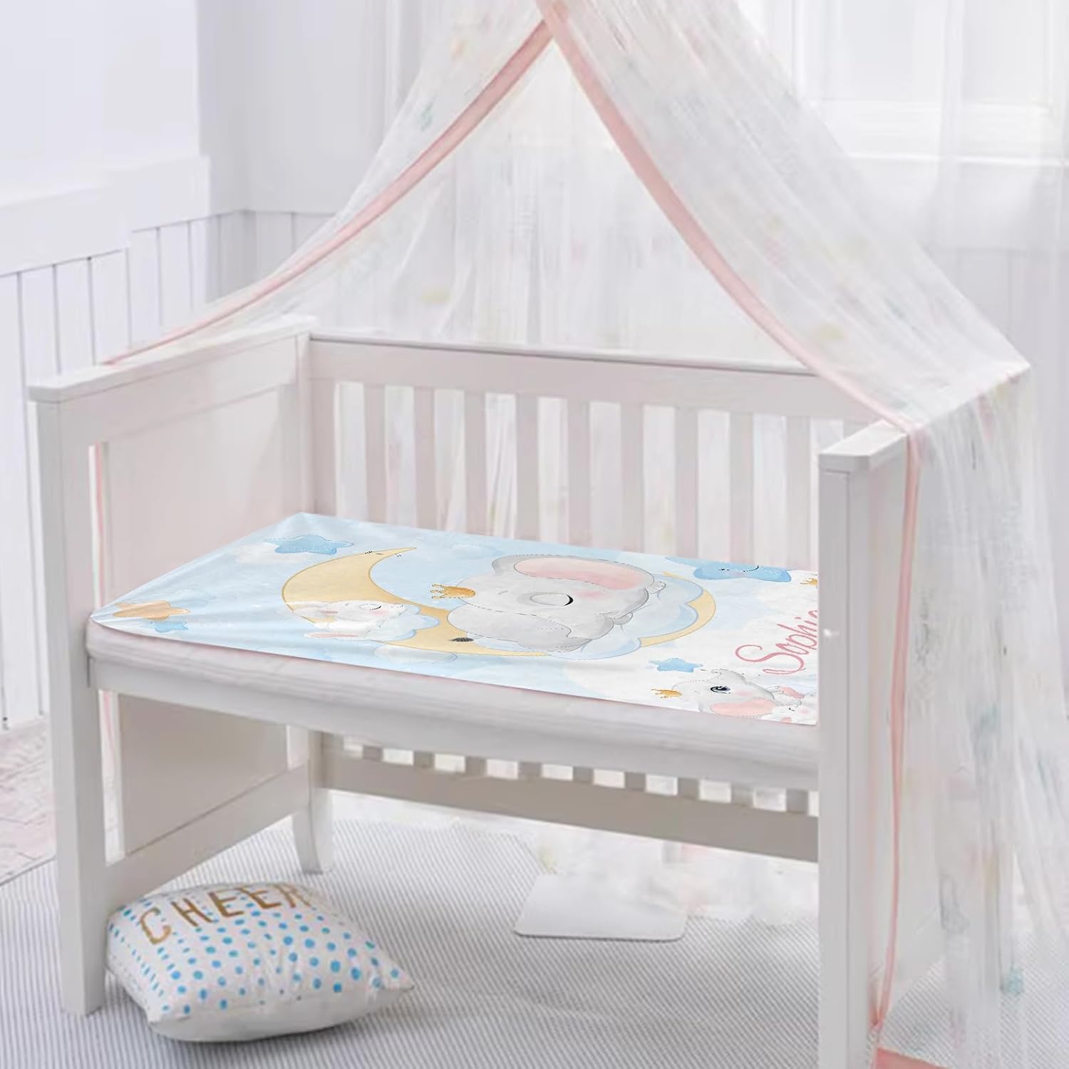 Personalized Baby Blanket with Name, Custom Elephant Name Blankets Toddler Girls Soft Flannne Swaddling Blankets Azure Color Customized Memorial Gift from Nana for Infant Newborn Shower