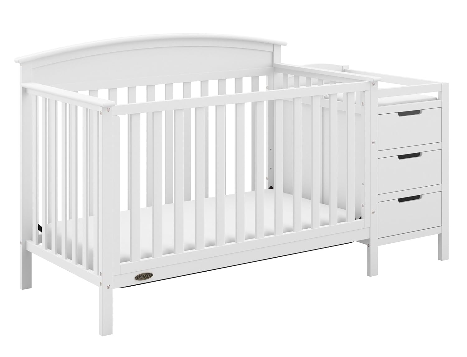Graco Benton 5-in-1 Convertible Crib and Changer (White) – Crib and Changing -Table Combo, Includes Water-Resistant Changing Pad, 3 Drawers, Converts to Toddler Bed, Daybed and Full-Size Bed