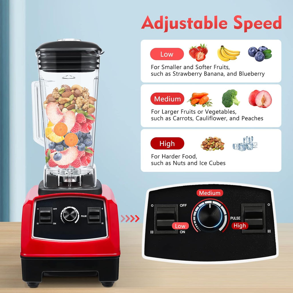 Blender 2L Automatic Smoothie Mixer Baby Food Blender 68oz Fruit Vegetables Juicer 2200W High-Speed Blender Tabletop Soundproof Milkshake Maker (Red)