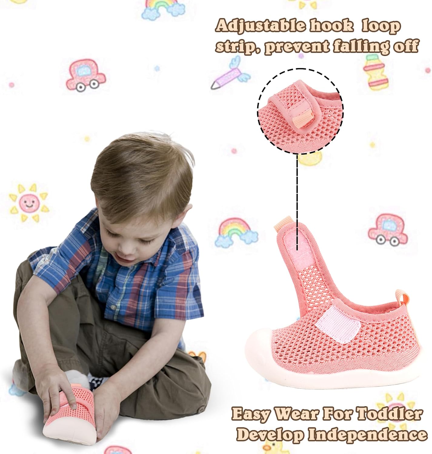 Baby First-Walking Shoes 1-4 Years Kid Shoes Trainers Toddler Infant Boys Girls Soft Sole Non Slip Cotton Canvas Mesh Breathable Lightweight TPR Material Slip-on Sneakers Outdoor