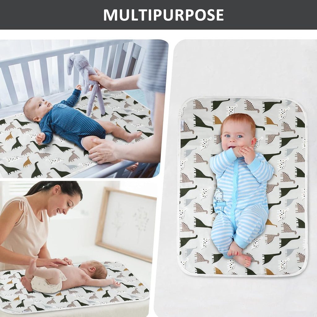 Baby Diaper Changing Pad, 21 5/8" x 31.5" Waterproof Changing Pad Liners - Reusable Soft and Absorbent Portable Changing Mat(Cute Dinosaur1PCS)