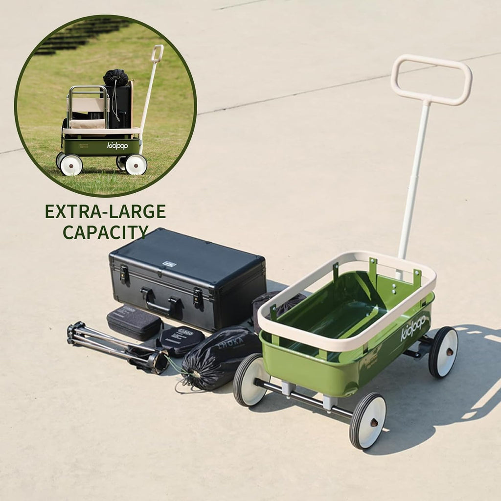 kidpop PULA-Wild 3-in-1 Kids' Pull-Along Wagon Toddlers Push Walker for 2.5-8, Removable Wooden Cover and Adjustable Handlebar, Birthday Gifts Max Weight 33 lbs (White)