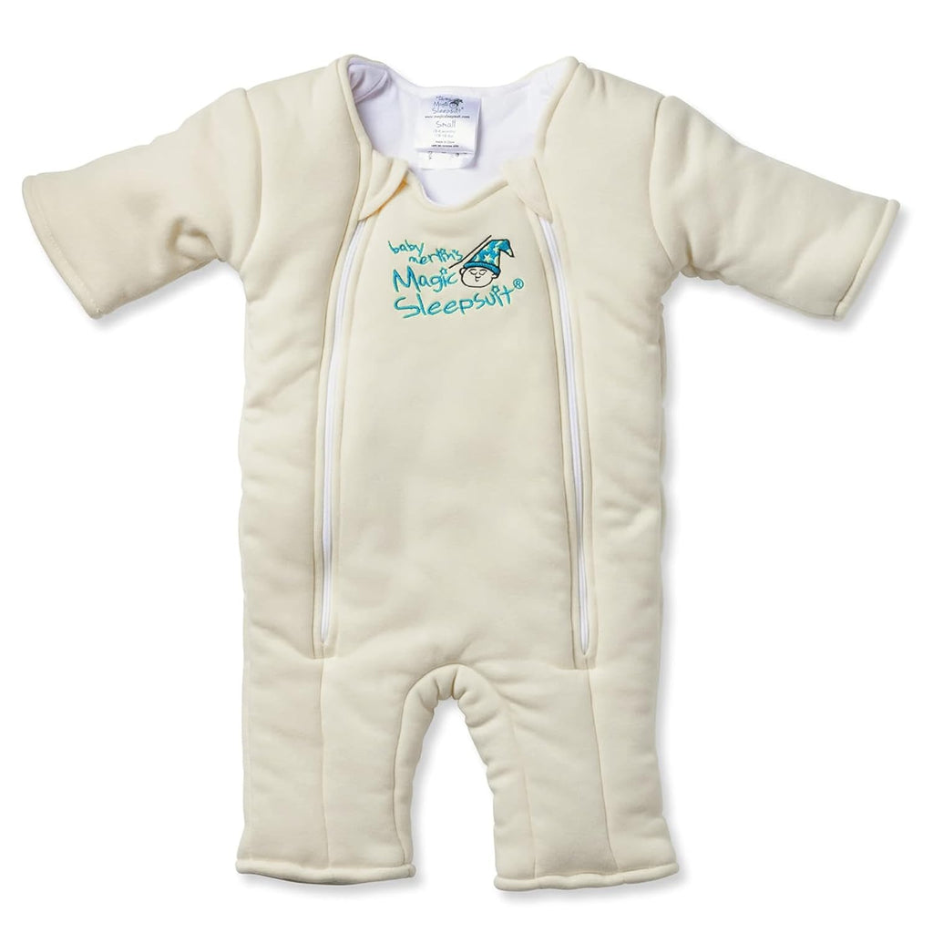 Magic Sleepsuit Baby Merlin's Cotton Baby Swaddle Transition Product - Soft and Cozy Design, Double Zipper for Easy Diaper Changes, Promotes Safe Sleep, 3-6 Months - Cream - Small 12-18lbs