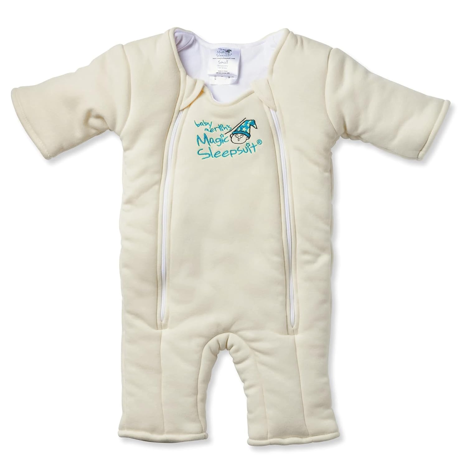 Magic Sleepsuit Baby Merlin's Cotton Baby Swaddle Transition Product - Soft and Cozy Design, Double Zipper for Easy Diaper Changes, Promotes Safe Sleep, 3-6 Months - Cream - Small 12-18lbs
