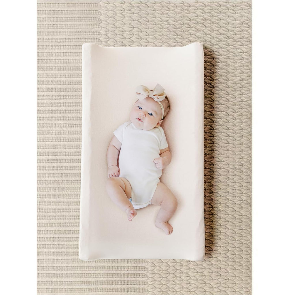 Konssy 2 Pack Stretchy Changing Pad Covers for Girl, Boy, Silky Soft Changing Table Cover, Breathable Baby Nursery Diaper Chang Pad Sheets (Brown,Beige)