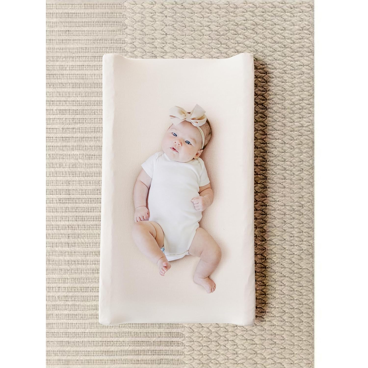 Konssy 2 Pack Stretchy Changing Pad Covers for Girl, Boy, Silky Soft Changing Table Cover, Breathable Baby Nursery Diaper Chang Pad Sheets (Brown,Beige)