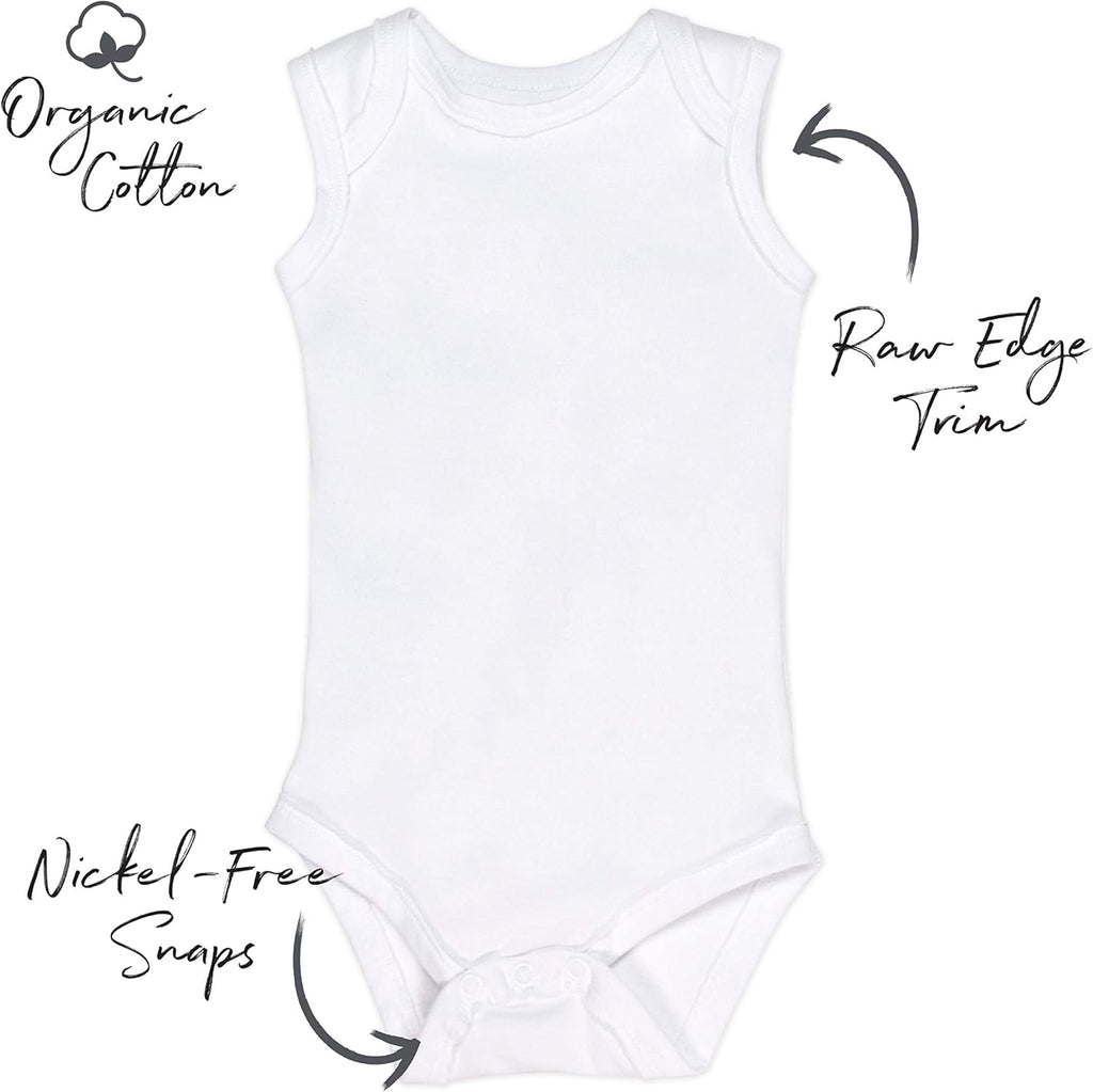 Sleeveless Bodysuits One-piece 100% Organic Cotton for Baby Boys, Girls, Unisex