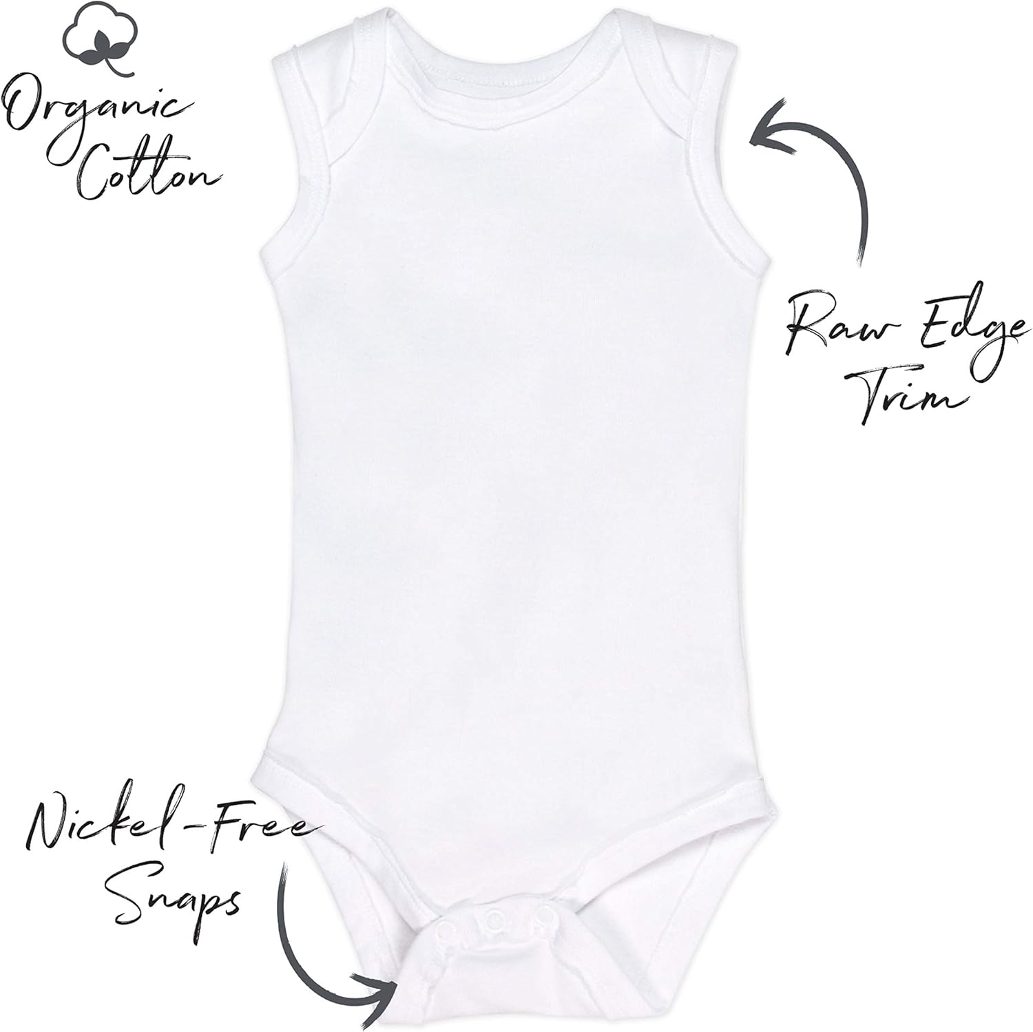 Sleeveless Bodysuits One-piece 100% Organic Cotton for Baby Boys, Girls, Unisex