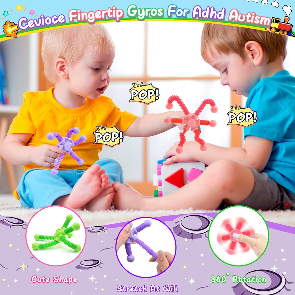 Cevioce Fidget Toys for Kids Adults, 3Pc Fidget Spinner Toys, Sensory Toys for Kids, Easter Basket Stuffers Presents, Pop Tubes Fidget Spinner - Top Stress & Anxiety Relief Sensory Toy(B)