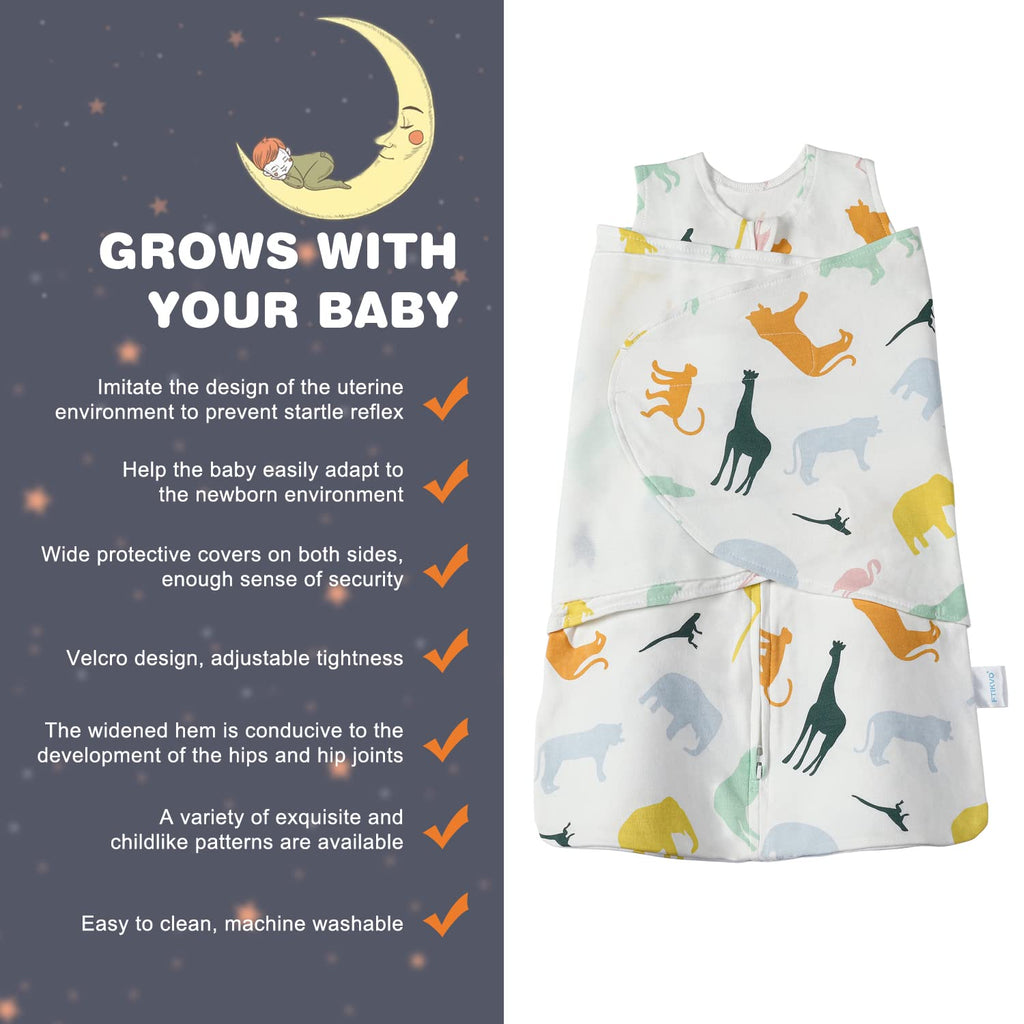 Swaddle-Blanket Baby Girl & Boy Swaddles Newborn Infant Transition 100% Cotton Wrap Blankets, 3-Way Adjustable Wearable Blanket, TOG 1.0 (Colorful Zoo,Small,0-3 Month)
